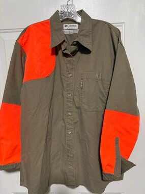 Columbia Olive Green Jacket with Bright Orange Panels